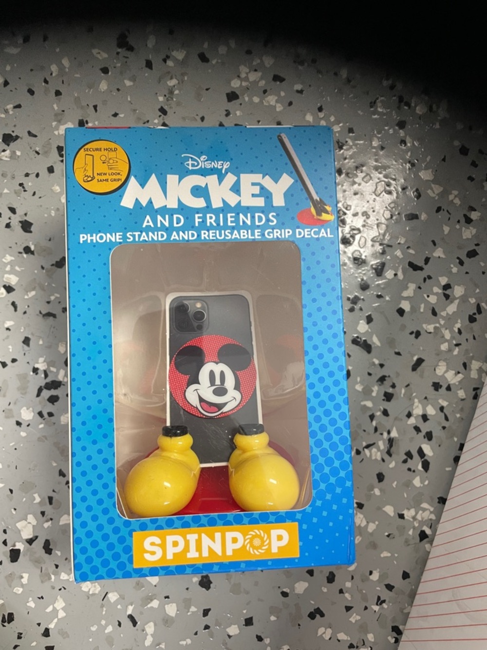 Disney Mickey Mouse Blue Box Phone Stand with Yellow Gloves Grip